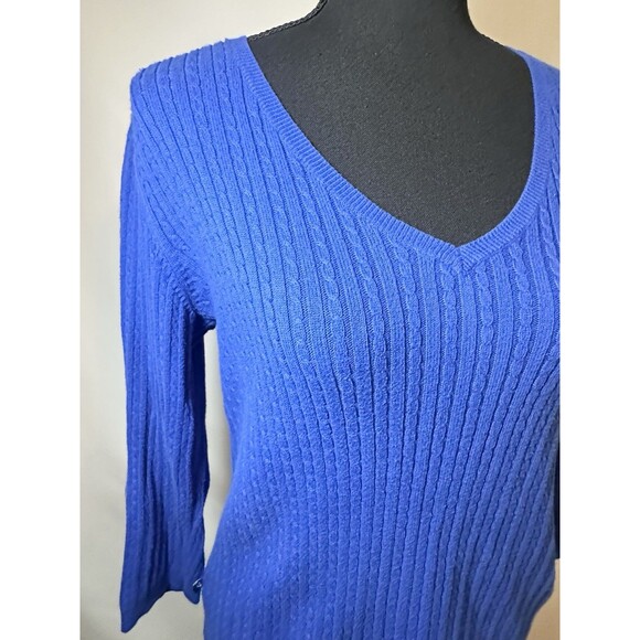 Lauren Ralph Lauren Blue Cable Knit Preppy V-Neck Sweater Women's SMALL - Picture 5 of 12